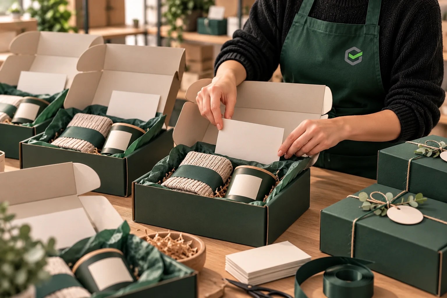 SmartShip specialist assembling and checking matching subscription gift boxes